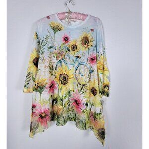 Jess & Jane Womens Sunflower Bicycle Print Tunic Top Small Asymmetric New $67
